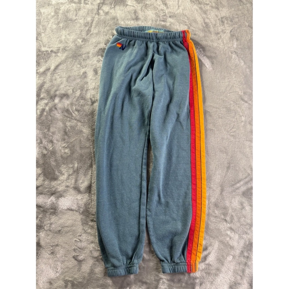 Aviator Nation Teal Track Joggers with Red & Yellow Side Stripes